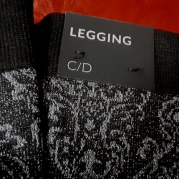 Lane Bryant Leggings Metallic Black Silver Damask Sparkle Shine Shimmer NEW C/D - Picture 4 of 7